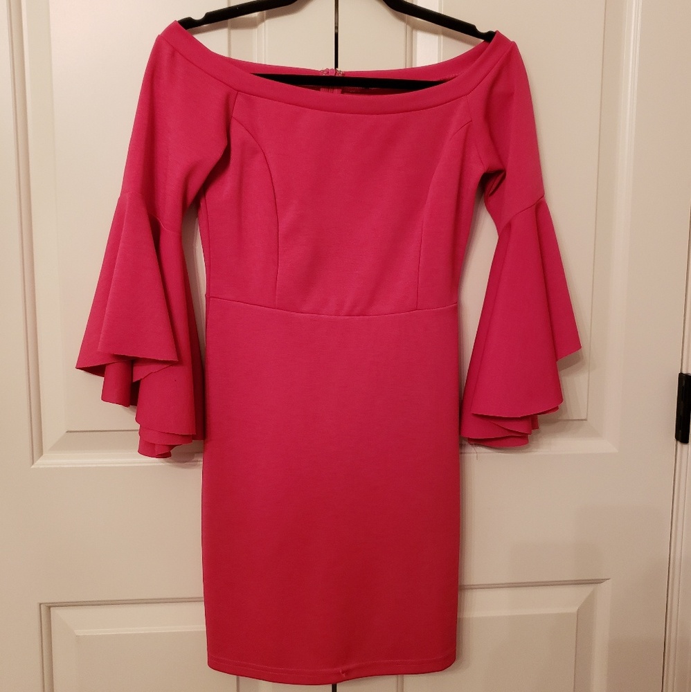 Pink Cocktail Flair Sleeve Dress